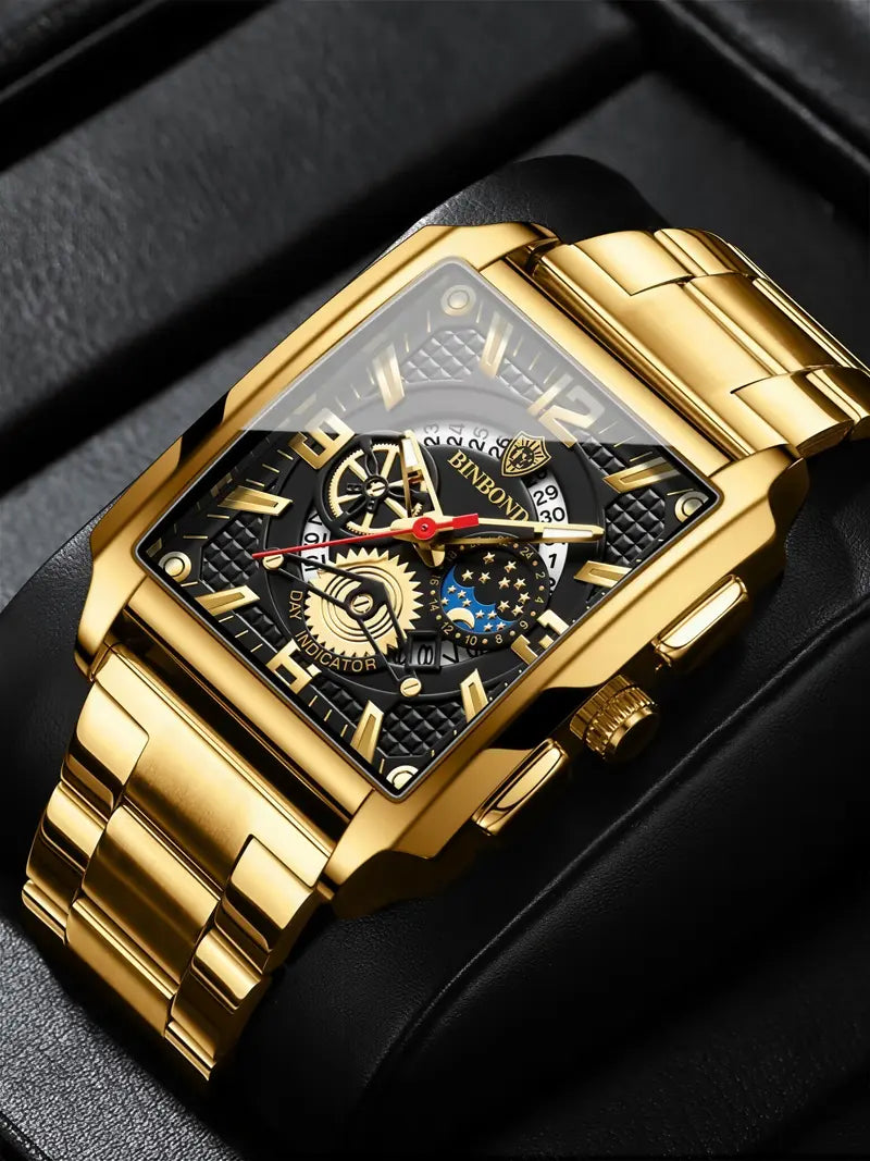 Men's Luxury Analog Quartz Watch – Multi-Function Movement, Stainless Steel Band, Waterproof, Night Glow Hands, Business & Casual Style