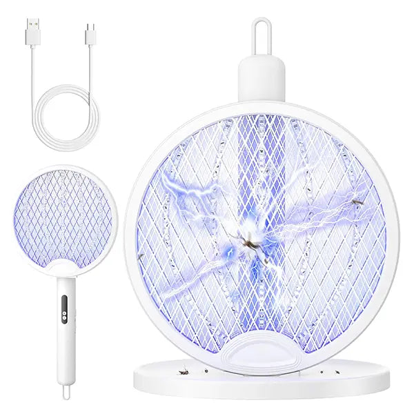 Cash on Delivery ✈ 2 in 1 Mosquito Killer Racket, 4000V Foldable Electric Fly Swatter with Charging Base & Purple Light, Rechargeable 1800mAh Bug Zapper Indoor for Home, Patio, Backyard, Camping Use