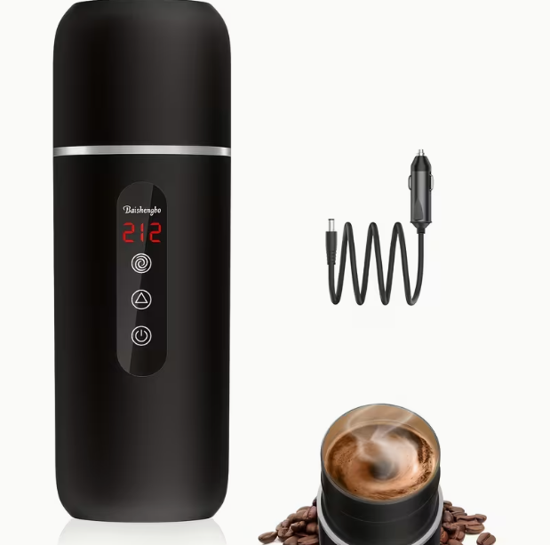 Travel Electric Kettle & Car Coffee Warmer – Portable Hot Water Heater with Stirring, Hot Water Boiler with Built-In Magnetic Induction