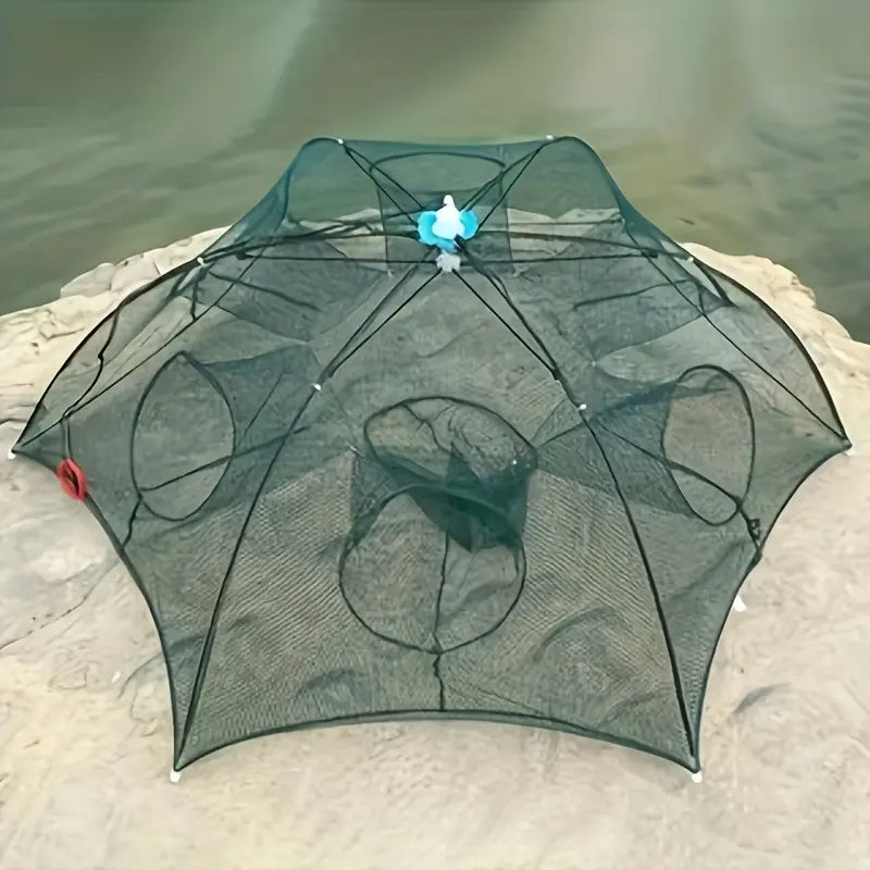 5-Piece Hexagonal Fish Trap Set - 6-Hole Design, Durable Nylon Mesh for Shrimp, Crabs and Fish, Portable Outdoor Fishing Gear