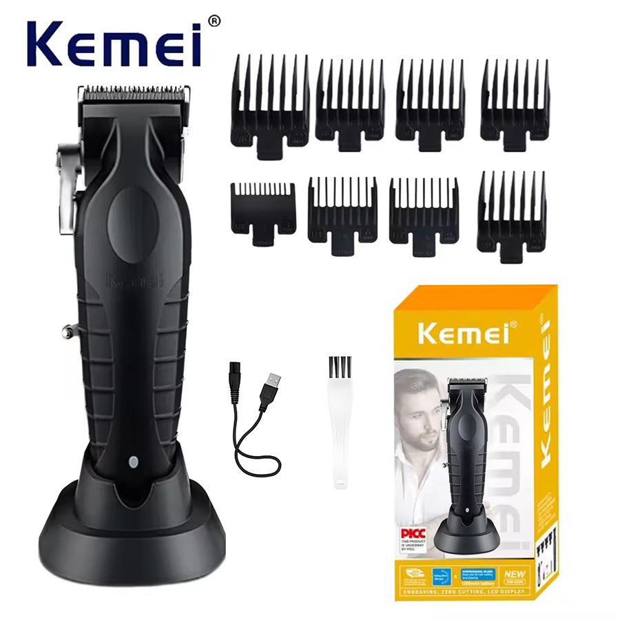 Kemei Electric Hair Clipper with Base - USB Rechargeable Trimmer for Barber Shops and Hair Carving