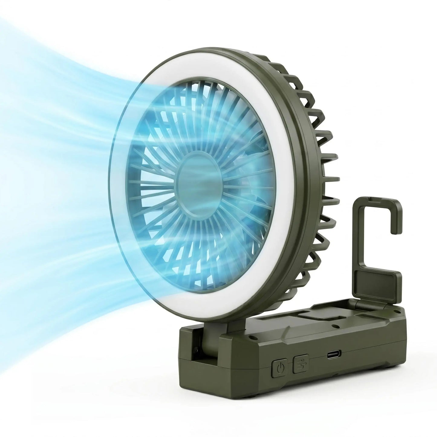 3-in-1 Multifunctional Camping Fan – 4000mAh Battery, LED Indicator, 4 Speeds, Foldable, Waterproof, with Hook for Outdoor Use