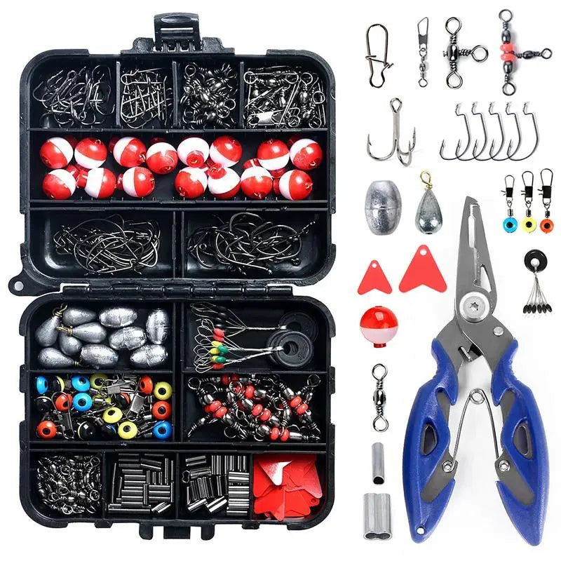 263-Piece Outdoor Fishing Accessories Set with Tackle Box - Includes Plier, Jig Hooks, Sinker Weights, Swivels, Snaps and Sinker Slides Kit