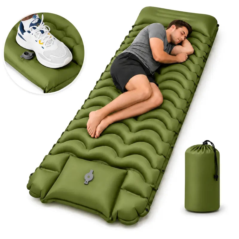 5-Inch Extra Thick Camping Sleeping Pad with Built-in Foot Pump – Pillow & Mat Included, 60-Second Inflation, 800lbs Support, Ultralight Compact for Backpacking, Hiking & Camping