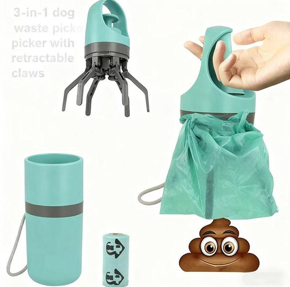Portable Dog Poop Scooper with Built-in Waste Bag Dispenser, Outdoor Pet Gear for Easy Use