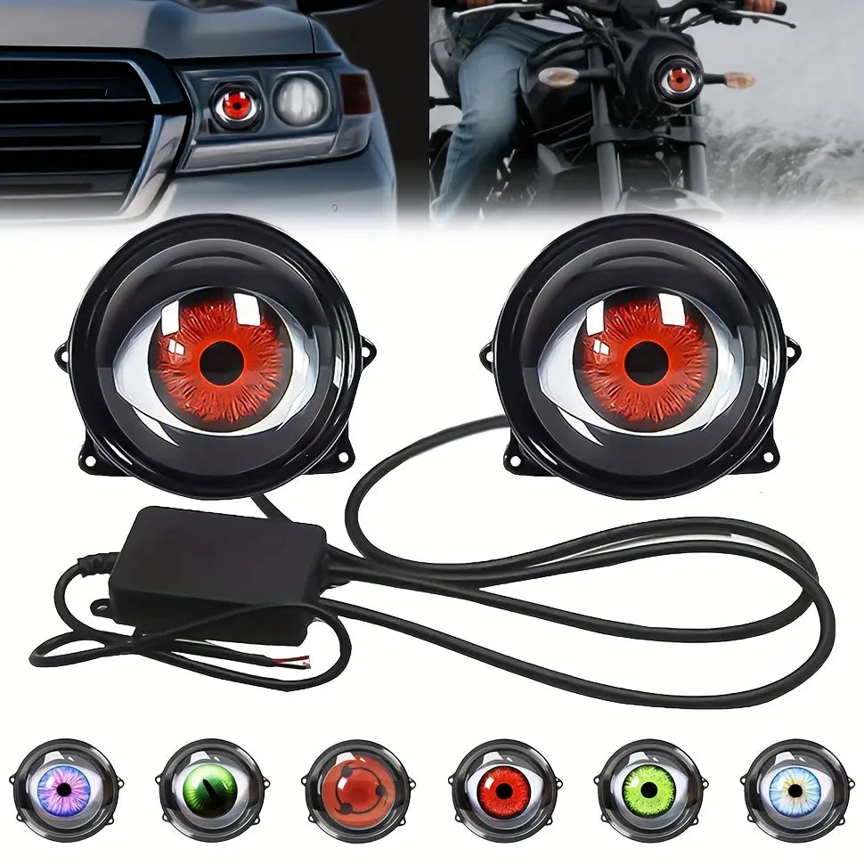 2-Piece Devil Eye LED Headlight Bulbs - 12V, Adjustable Pattern, Dynamic Flashing for Cars and Motorcycles