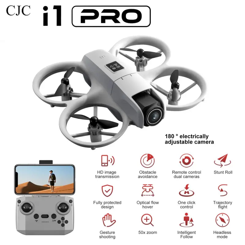 CJC i1 PRO Mini Drone Toy – 360° Aerial Stunts & Rolls, HD Dual Cameras, Obstacle Avoidance, 100m Range – Dual Batteries (20 Min Flight) – Suitable for Beginners Age 4+ – Remote Control Quadcopter