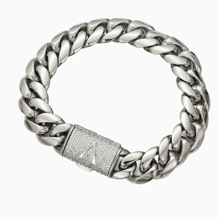 Cash on Delivery – Silver Stainless Steel Cuban Link Bracelet for Men, 14mm Heavy Chain with A Initial Letter Clasp, Gothic Punk Hip Hop Style, Personalized Modern Gift for Him