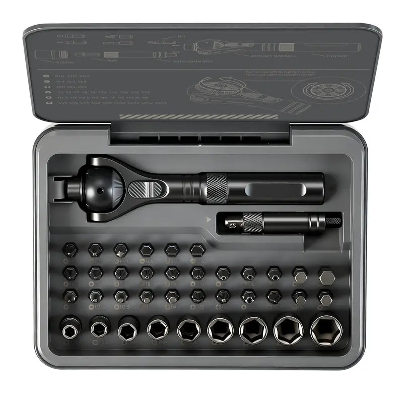 40-in-1 Ratchet Screwdriver Tool Kit – 180° Ball-Joint Handle, S2 Precision Bits, Portable Tool Box, Ideal for Computer, Phone, Watch, Camera & Bike Repair