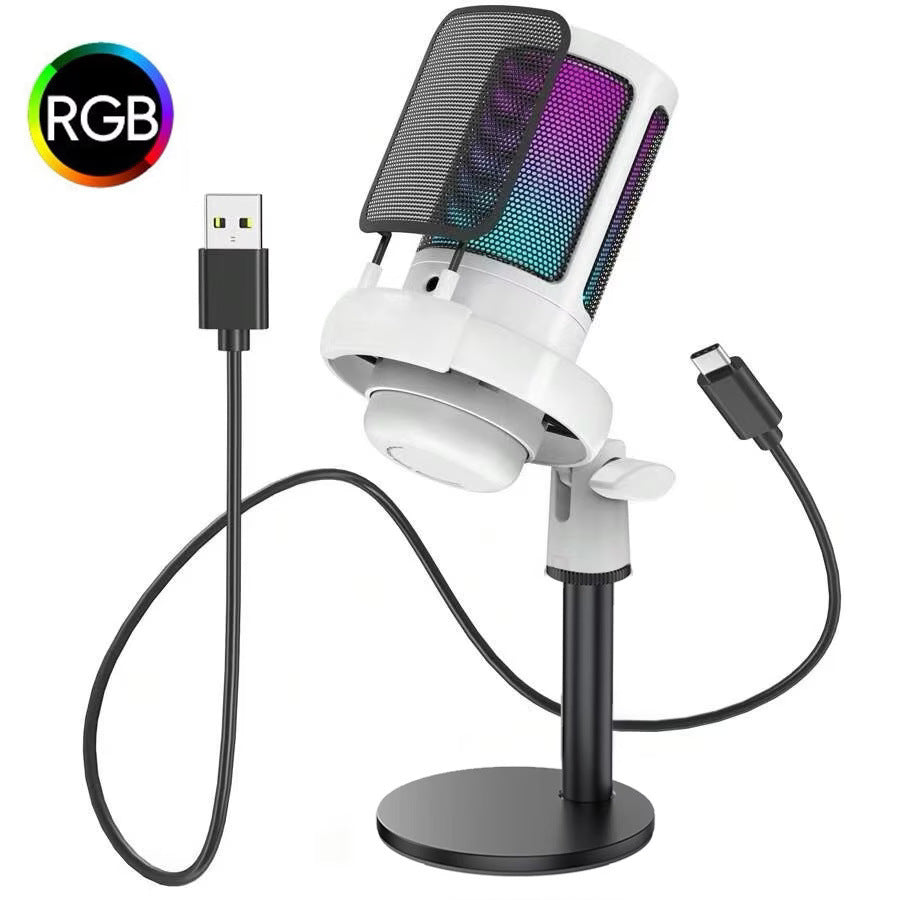 USB Microphone for PC – Condenser Gaming Mic with RGB Lighting, Gain Knob & Monitoring Jack, for Streaming & Podcasting
