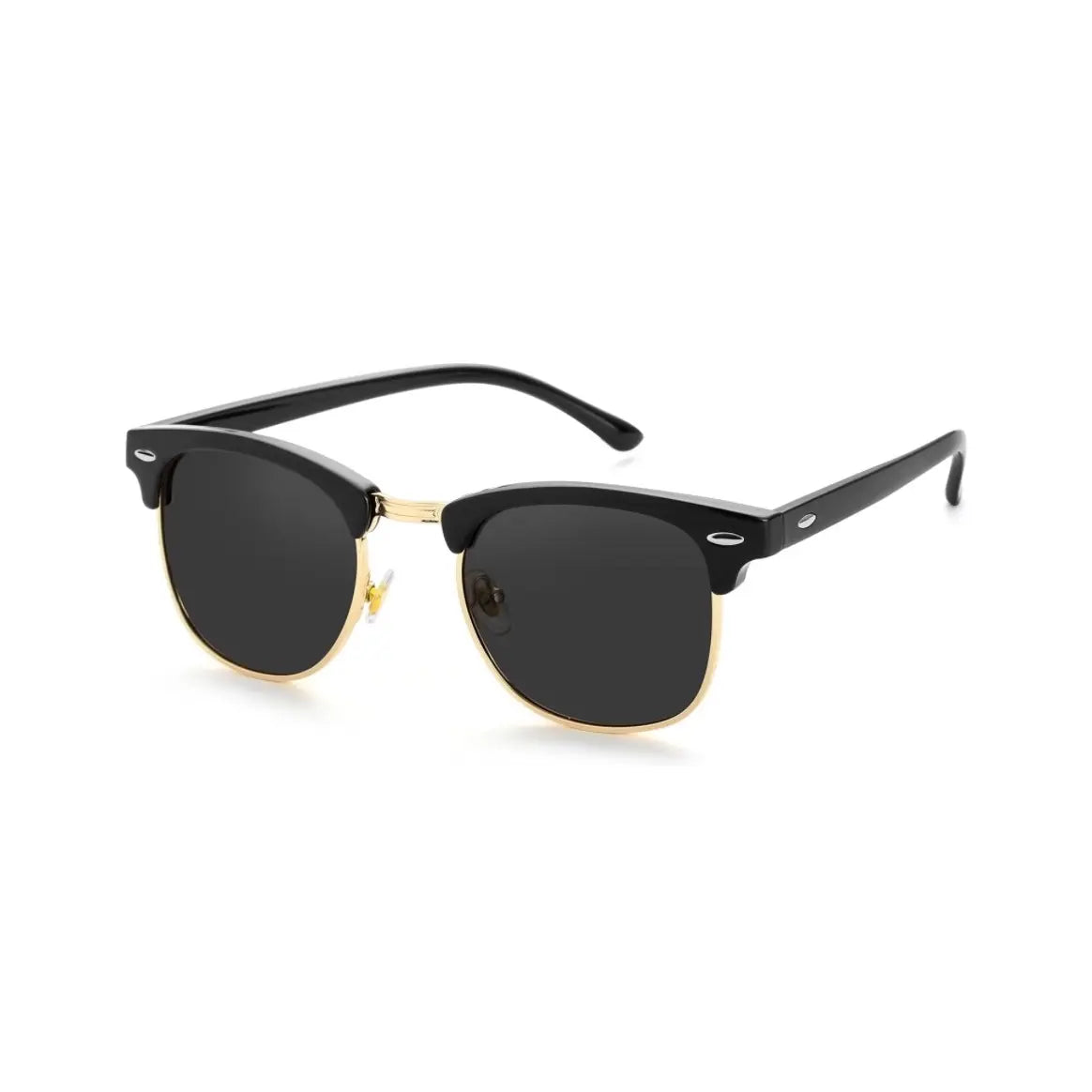Semi-Rimless Classic Polarized UV400 Sunglasses - Black Gold Frame Gray Lenses for Men and Women Casual Driving