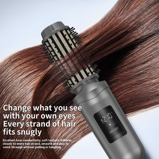 Cordless 2-in-1 Hair Curler & Straightener Brush – Rechargeable Styling Tool with LED Display