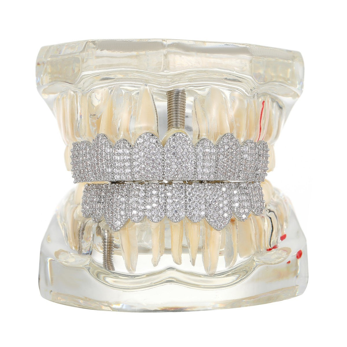 Hip-Hop Teeth Grillz - Silver Plated 10-Tooth Micro Pave Diamond Grills for Halloween and Party Accessories