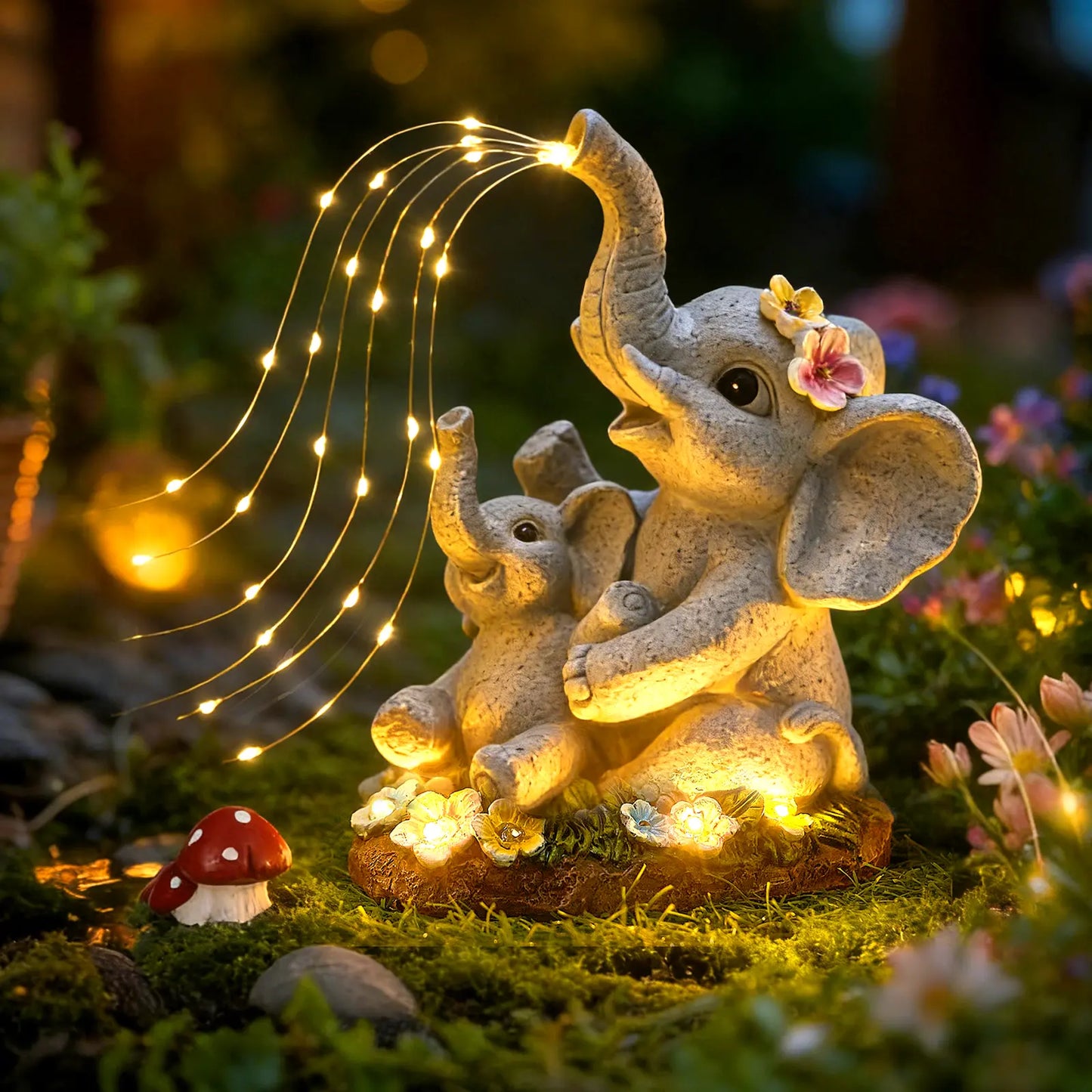 Solar Garden Decor Elephant Statues with Guitar Lights – Unique Outdoor Yard & Balcony Ornament, Great Gift for Mom, Birthday & Housewarming