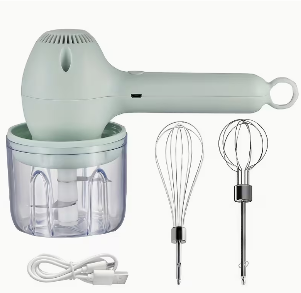 2-in-1 Multifunctional Electric Meat Grinder & Egg Beater Set – Rechargeable Portable Handheld Mixer with Multiple Attachments for Cake, Cream & Baking