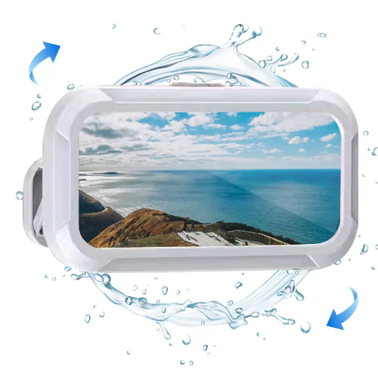 White Waterproof Phone Holder, 360° Rotatable Wall Mount Shower Phone Case, No Drilling Adhesive Mount, Phone Bracket for Bathing or Video Watching