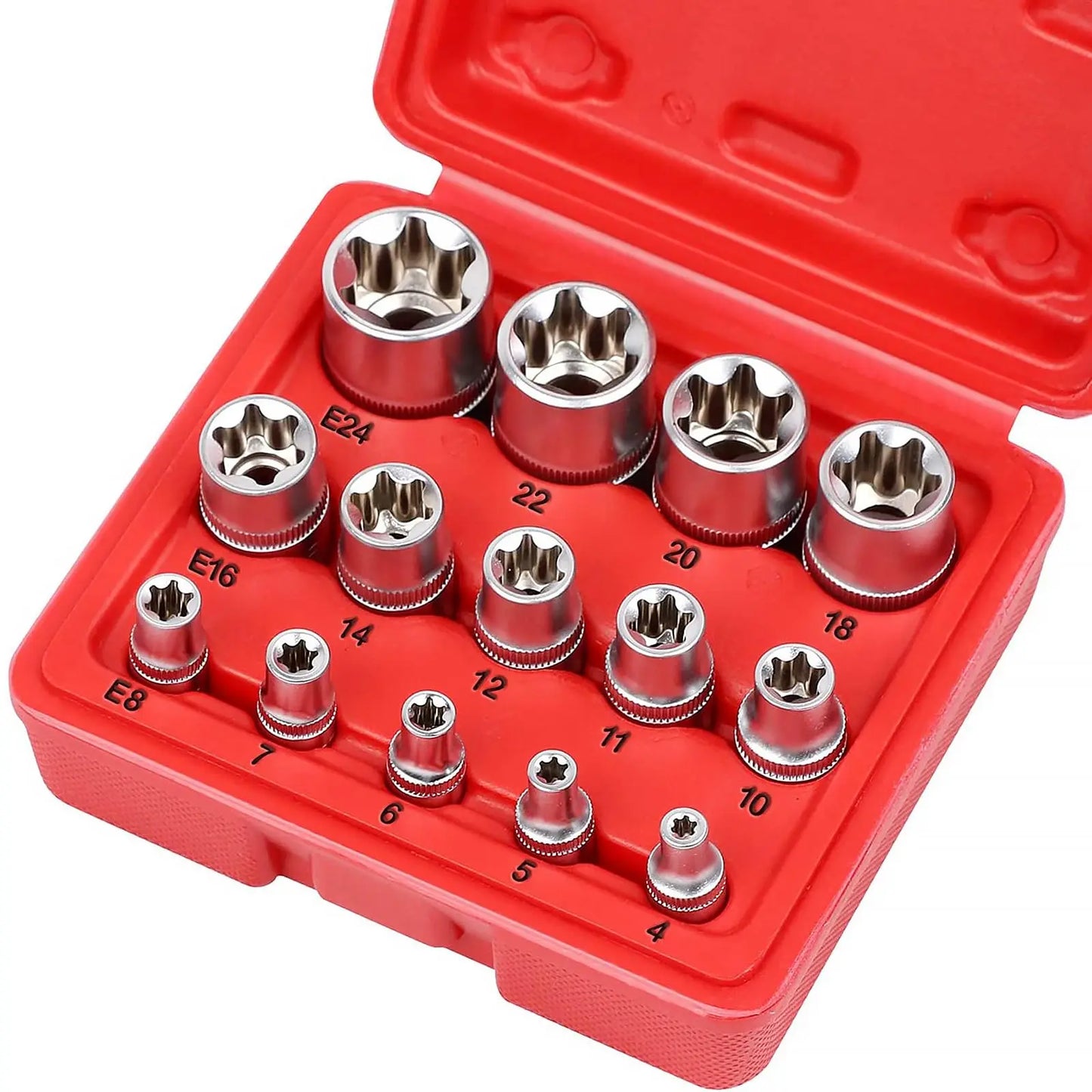 14-Piece E-Torx Socket Set - Premium Female Torx Sockets E4-E24, External Star Socket Tool Kit