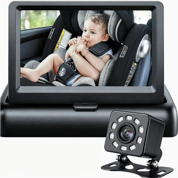 Baby Car Mirror with 4.3" HD Night Vision Display – Safety Car Seat Camera, Wide Crystal Clear View, Easily Observe Baby’s Movements (Not USB)