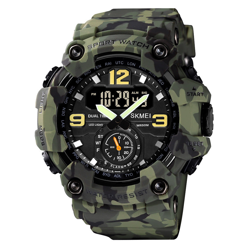 Men's Large Digital Sport Watch – Multifunction, 50m Waterproof, EL Backlight, Dual Time Zone, Resin Case & Silicone Strap, for Daily Wear & Outdoor Activities