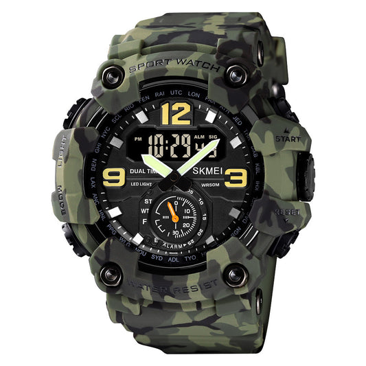 Men's Large Digital Sport Watch – Multifunction, 50m Waterproof, EL Backlight, Dual Time Zone, Resin Case & Silicone Strap, for Daily Wear & Outdoor Activities