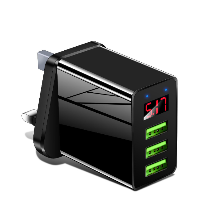 2-Pack 3-Port USB Wall Fast Charger QC 3.0 - LED Display Quick Charge for iPhone, Samsung, LG and Android