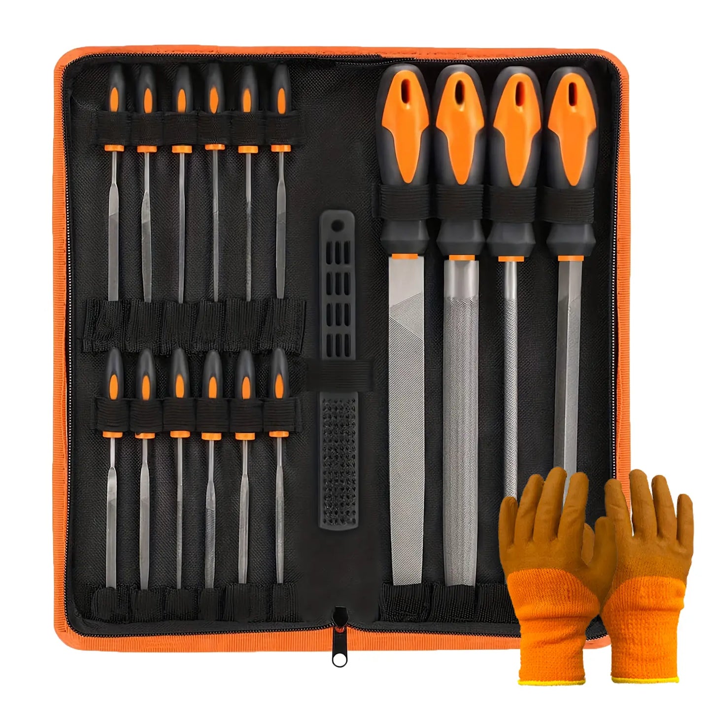 Industrial Hand File Set – Flat, Triangular, Half-Round & Round Files, Includes Needle Files, Tote Bag, Gloves & Sandpaper – DIY Tool Kit for Wood, Metal & Model Polishing