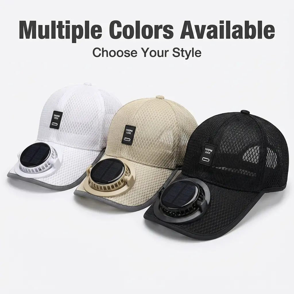 3-Pack Solar Powered Fan Sun Hat - Wide Brim Cooling Cap with Built-In Fan, Breathable Outdoor Summer Hat for Gardening, Fishing, Camping and Travel