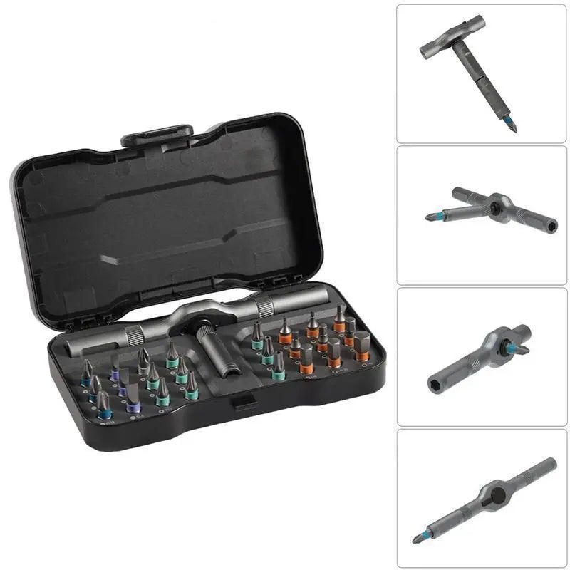 24-in-1 DIY Screwdriver Set - Switchable Shape Magnetic Ratchet Screwdriver with Portable Tool Box