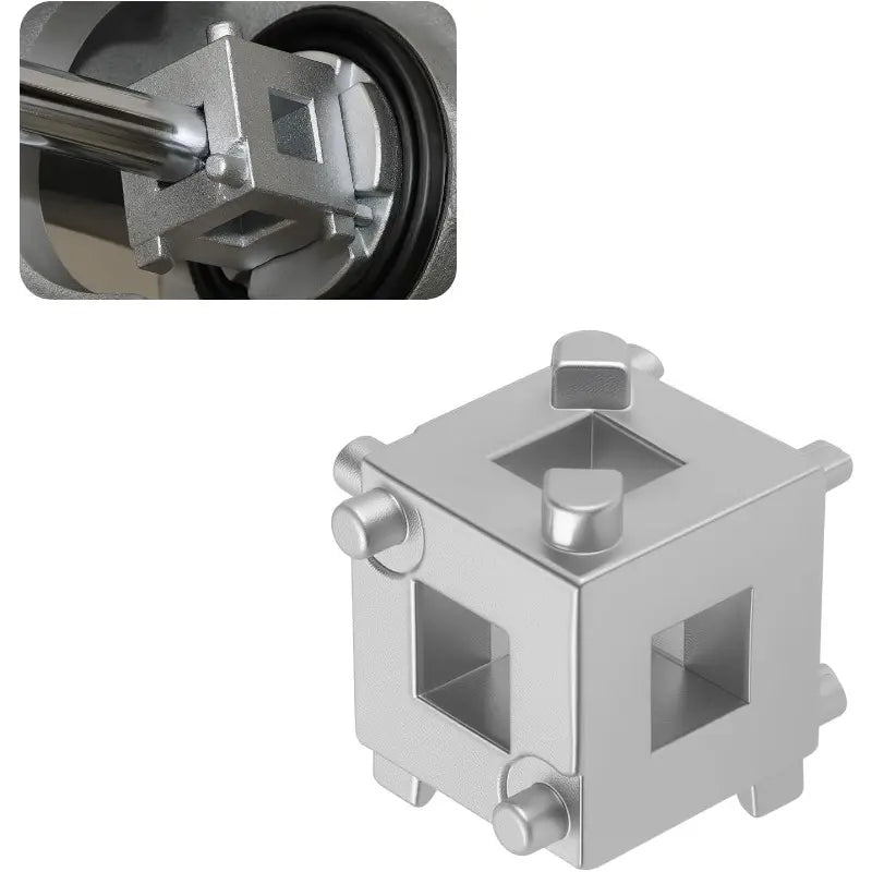 2-Piece Cube Brake Caliper Compression Tool - 3/8" Square Drive, 5-Side Disc Brake Piston Adjuster for Rear Brakes