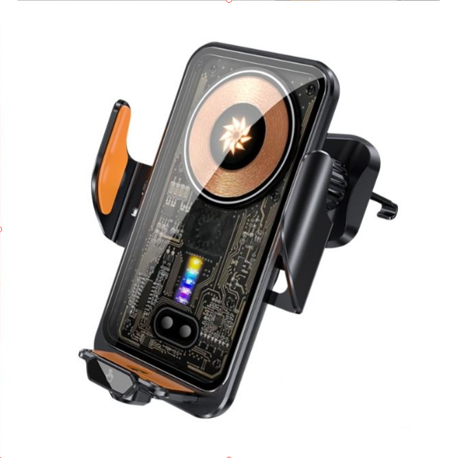 Car Phone Holder with 15W Wireless Charger – 360° Rotation, Multi-Angle Adjustment, Magnetic Mount for Smartphones
