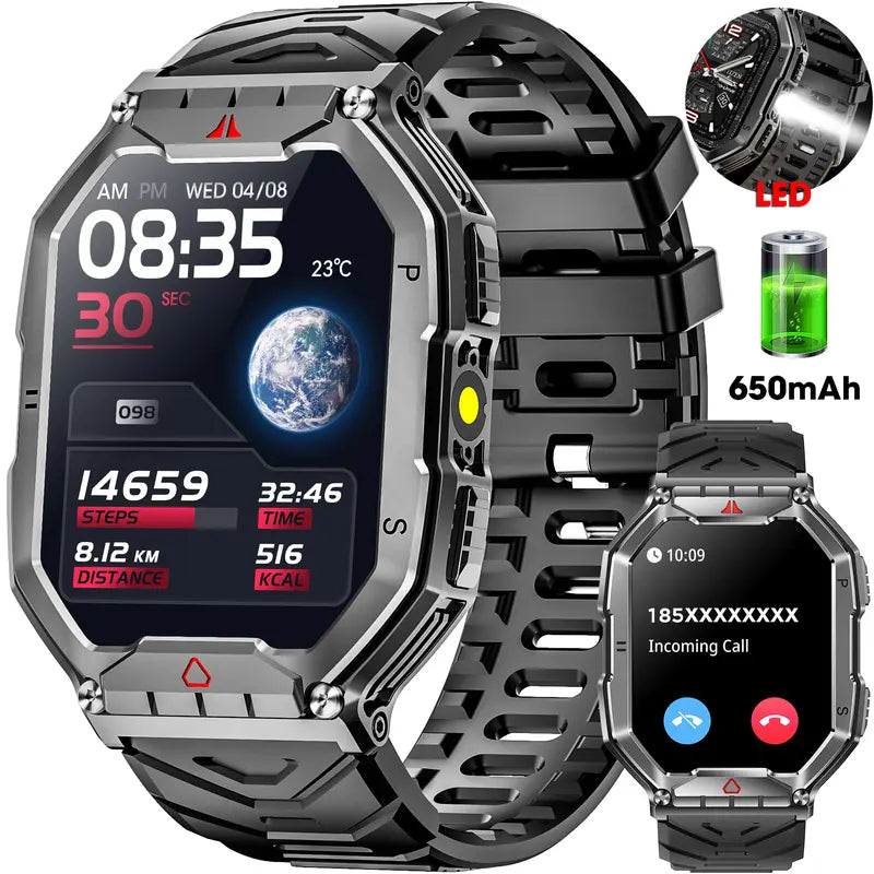 Smart Watch for Men – 2.1" Ultra Large HD AMOLED Display, Make/Answer Calls, Military-Grade, Waterproof, Voice Assistant, Compatible with Android & iOS, Fitness Tracker