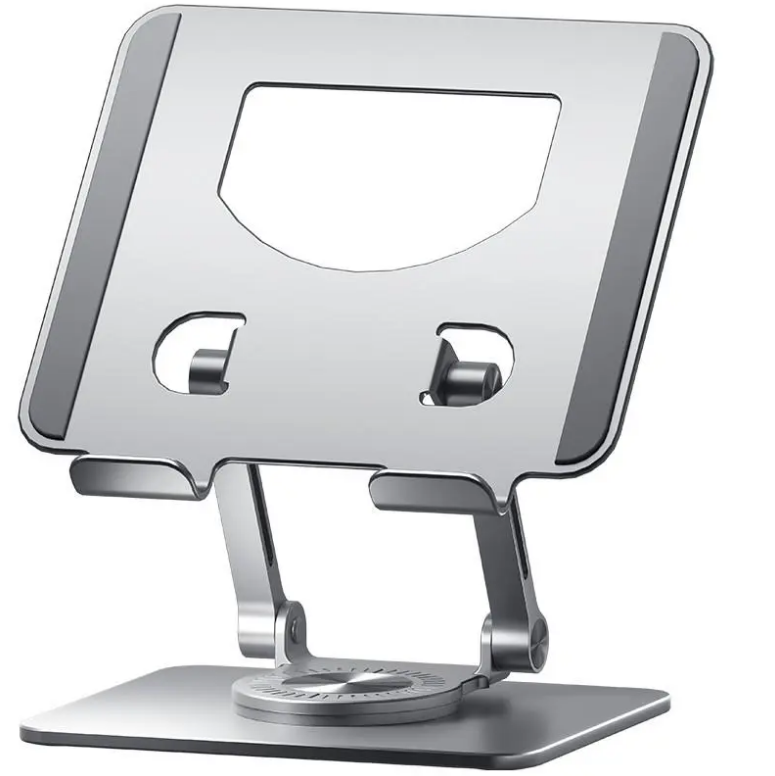 Silver 360° Rotatable Tablet Stand Holder, Adjustable Foldable Desktop Phone Stand, Compatible with 4.7-12 Inch Devices