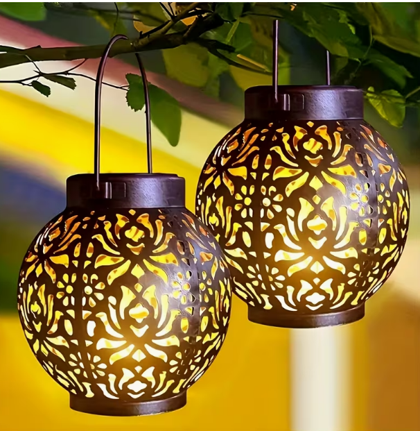 2-Pack Solar Metal Peony Lanterns – Outdoor Hanging Decoration, IP65 Waterproof, Floral Design, Ideal for Gardens, Patios, RVs & Trees, Great Gift for Autumn, Halloween, Christmas, Parties & Birthdays