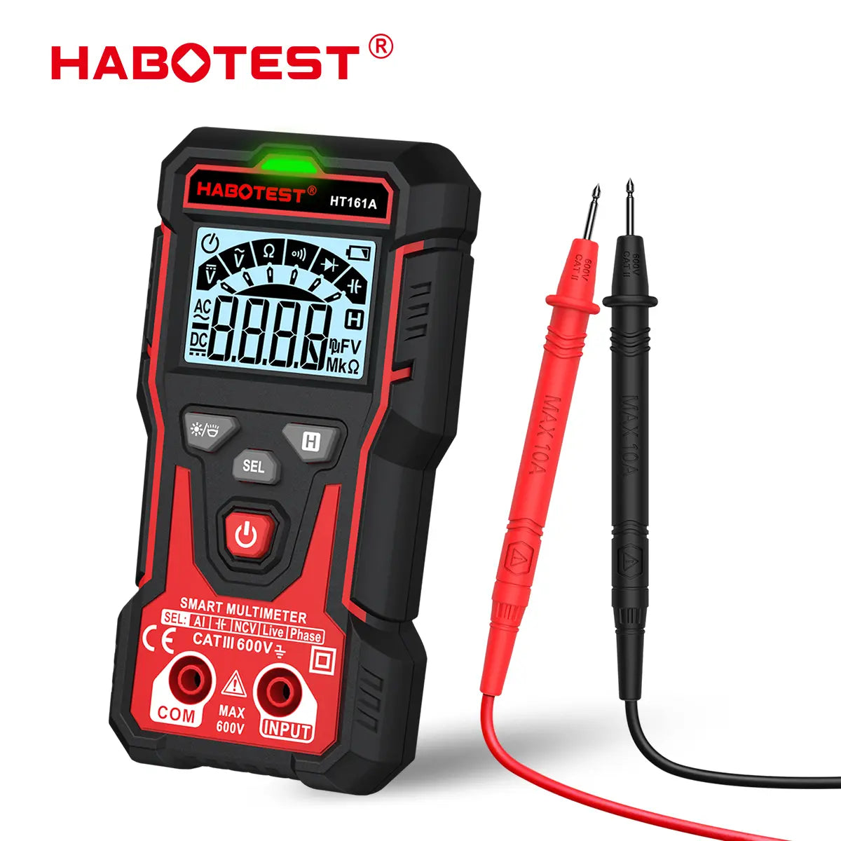 HABOTEST HT161A Digital Multimeter - 600V AC/DC, 4000 Counts, Capacitor and Diode Measurement, with Tripod and Large Elevated Display