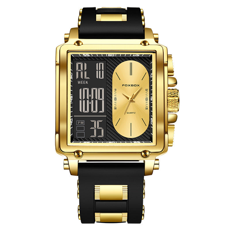 Men's Square Quartz Watch – Digital-Analog, Waterproof, Trendy All-Match Design, Perfect for Parties & Daily Wear