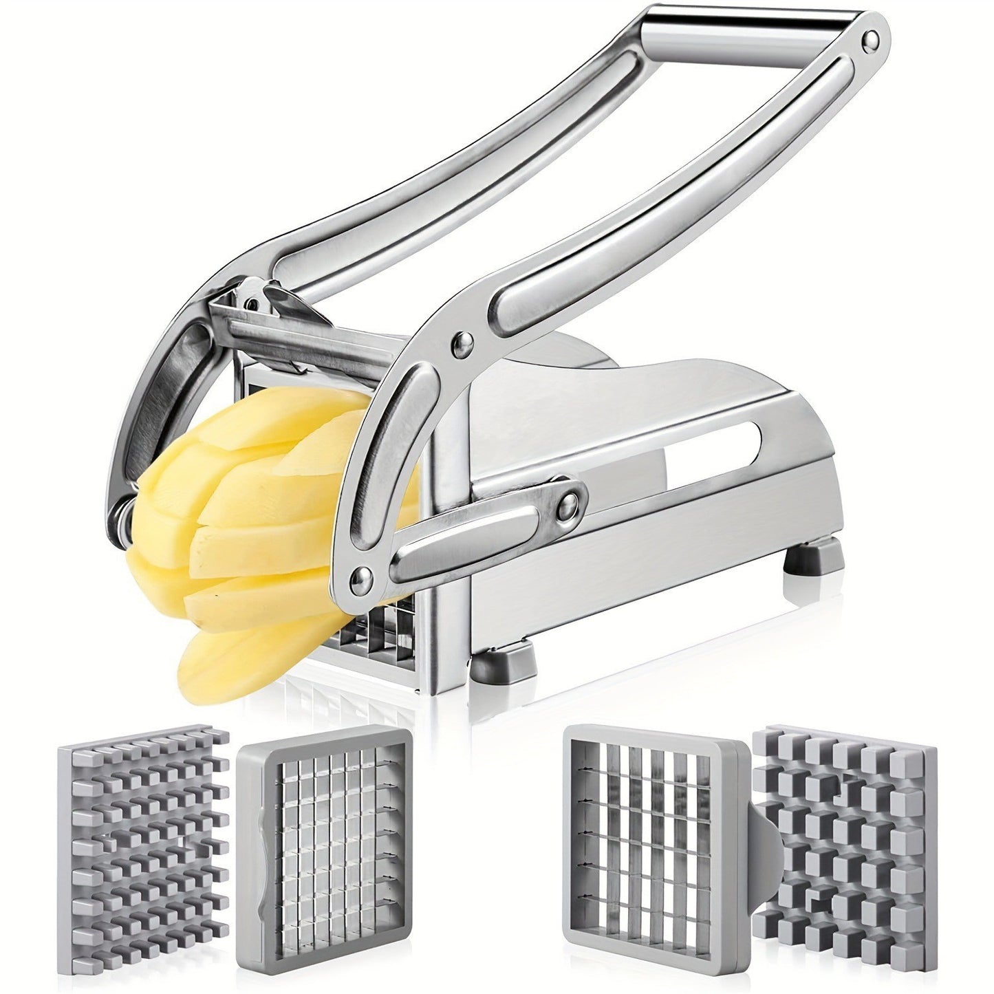 French Fry Cutter with 2 Blades – Professional Stainless Steel, Vegetable & Potato Slicer, Ideal for Air Fryer & Kitchen Use (Silver)