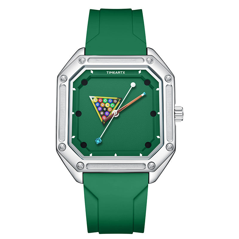 Men's Billiard Ball Analog Quartz Watch – Green Dial, Rubber Strap, Casual Sporty Design, Unique Daily Wear Timepiece