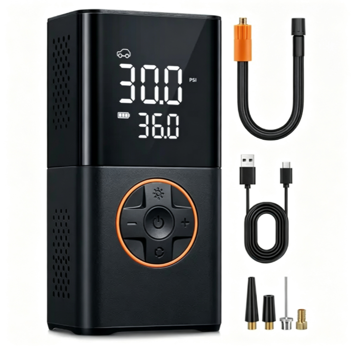 Portable Tire Inflator Air Compressor - Digital Dual Display, 150 PSI, LED Light for Cars, Motorcycles, Bikes and Balls