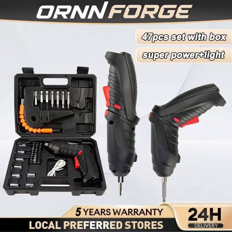 47-Piece Cordless Electric Screwdriver Drill Set - 3.6V High-Power Hand Tool with Speed Control