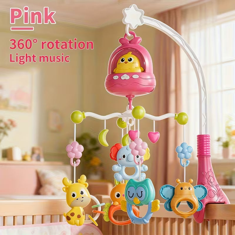 Baby Sensory Music Device – Detachable Animal Bells, Lullaby Night, 360° Rotation for Soothing Sleep