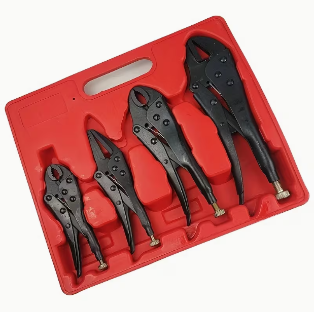 4-Piece Locking Pliers Set – Straight Jaw Grippers, High Carbon Steel, Wear-Resistant Vise Clamp Hand Tool