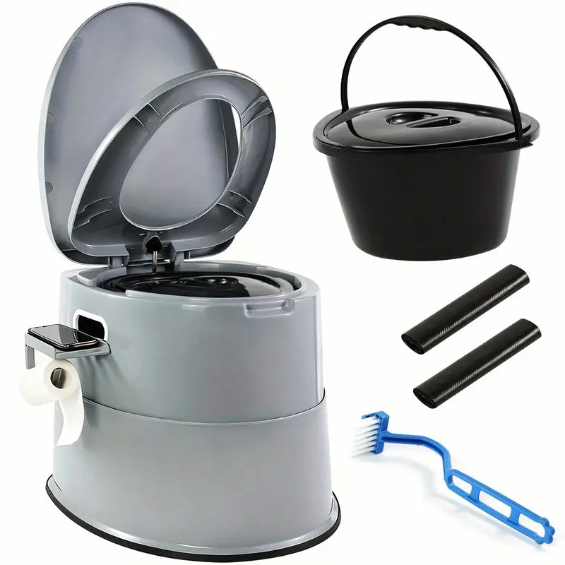 Extra Large Portable Toilet for Adults - Detachable Inner Bucket, Removable Paper Holder, Lightweight and Compact for Camping, Boat, Van and Emergency Use