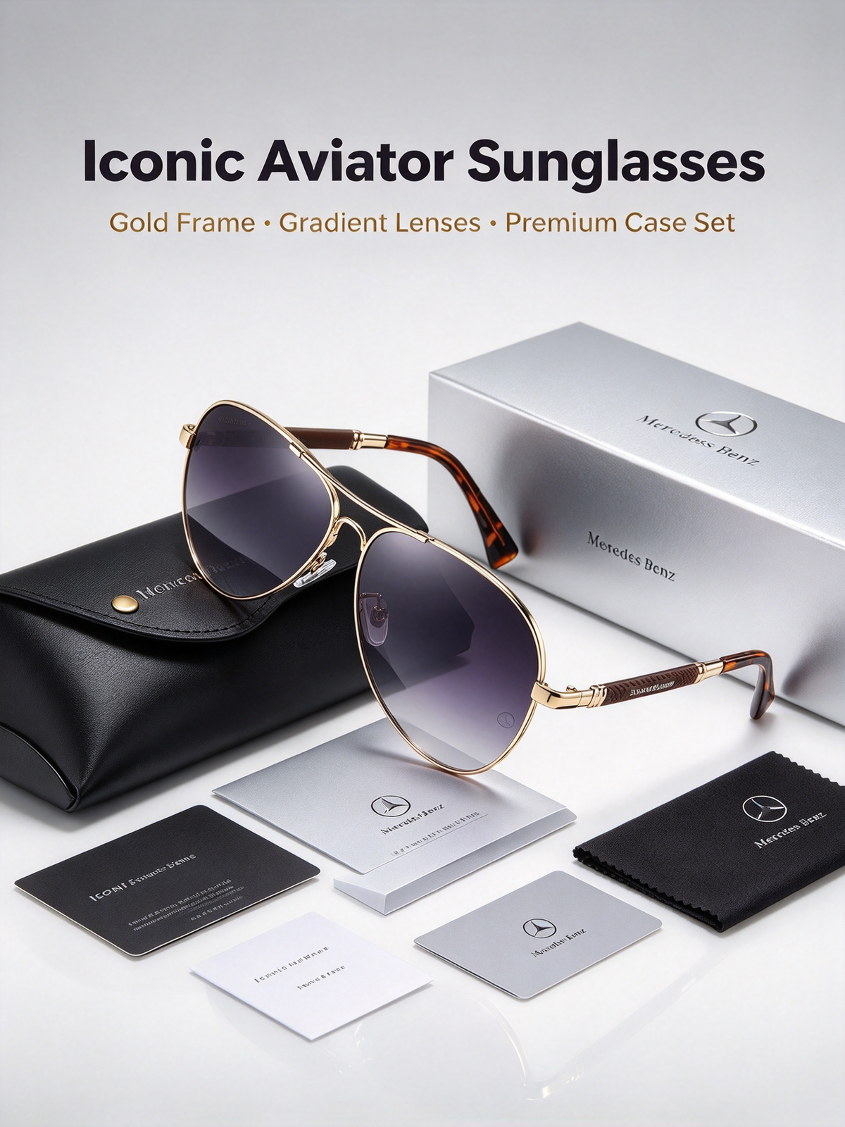 New Mercedes-Benz Men's Polarized Sunglasses - UV Protection Large Frame Memory Aviator Shades