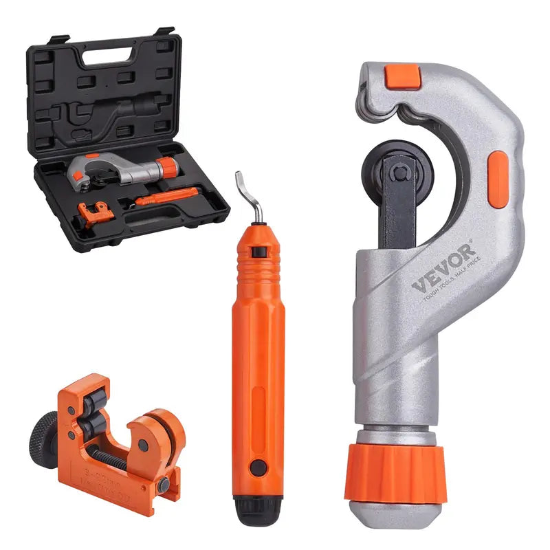 VEVOR 3-Piece Tubing Cutter Set - Heavy Duty Pipe Cutter 3/16"-2" OD, Mini Cutter 1/8"-7/8", Deburring Tool for Stainless Steel, Copper, Aluminum and Plastic