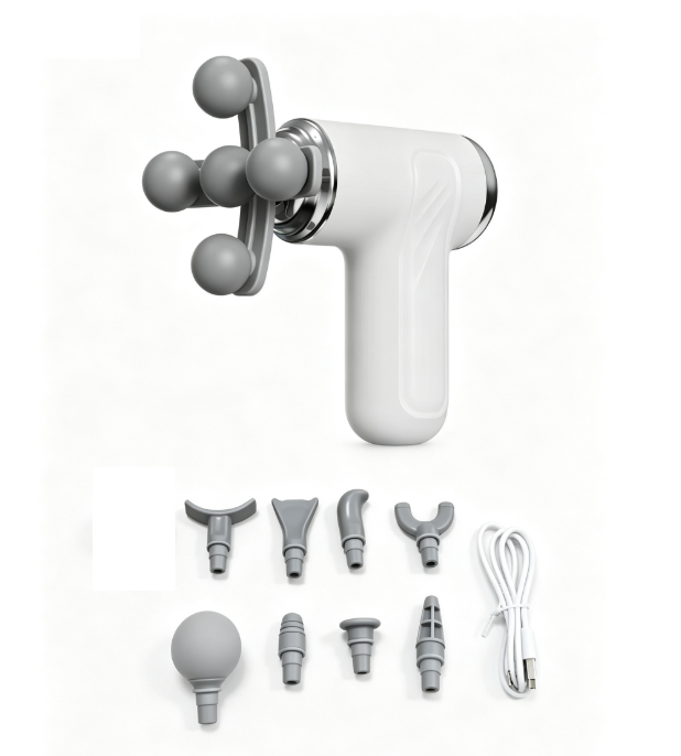 Fascia Massage Gun with 9 Interchangeable Heads - Deep Tissue Percussion Massager for Shoulder, Back and Body Relaxation