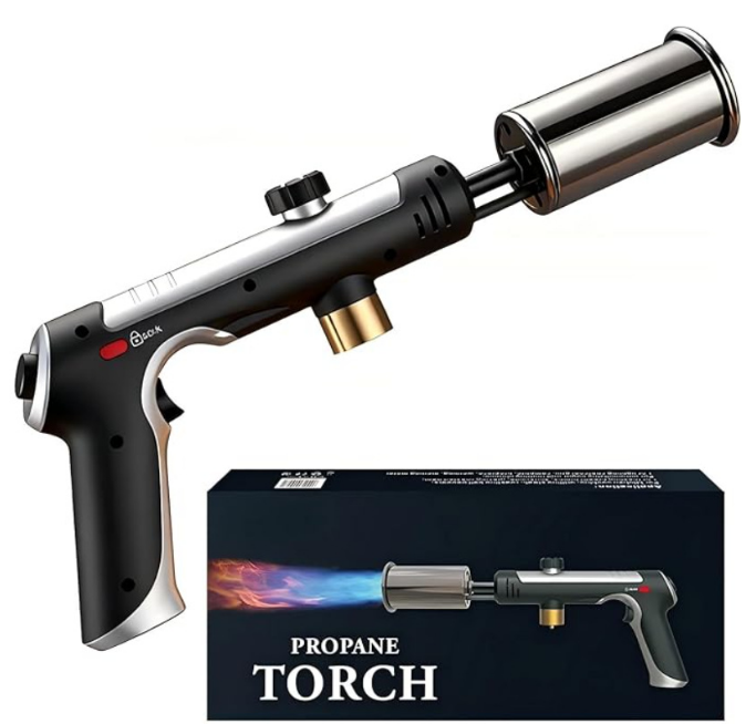 Propane Torch Gun with Safety Lock, Portable Kitchen Blow Torch for BBQ, Steak Searing, Charcoal Ignition (Propane Tank Not Included)
