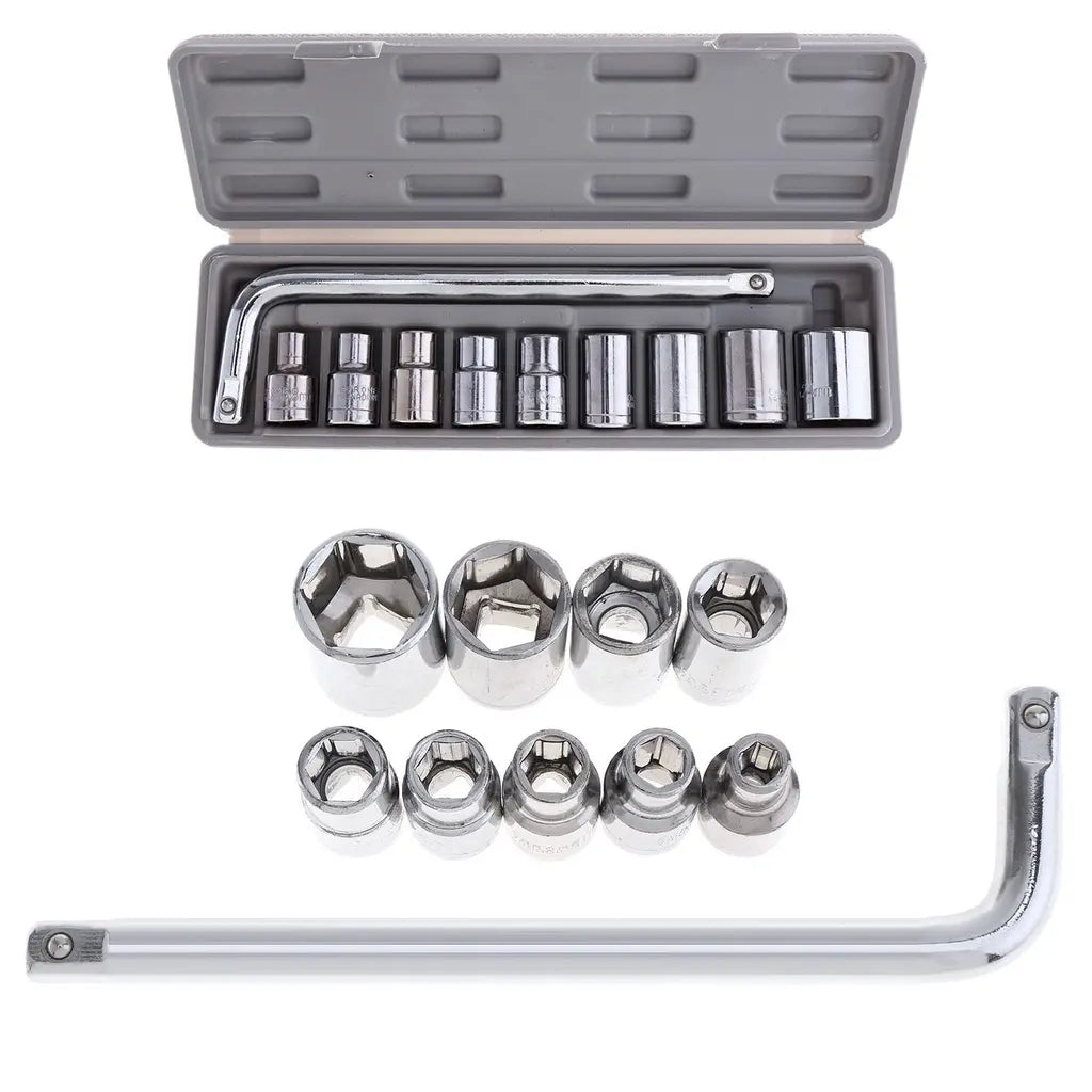 10-Piece 1/2-Inch L Curved Socket Wrench Set 8-21mm - Heavy Duty Chrome Sleeve Tool Kit for Motorcycle and Car Auto Repair