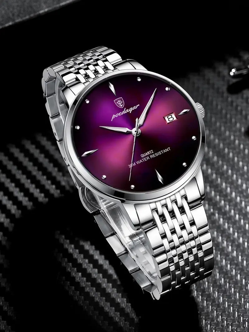 Men's Business Round Dial Quartz Watch – Stainless Steel Strap, Durable & Fashionable, Perfect for Party & Daily Wear, Elegant Gift (Box Not Included)