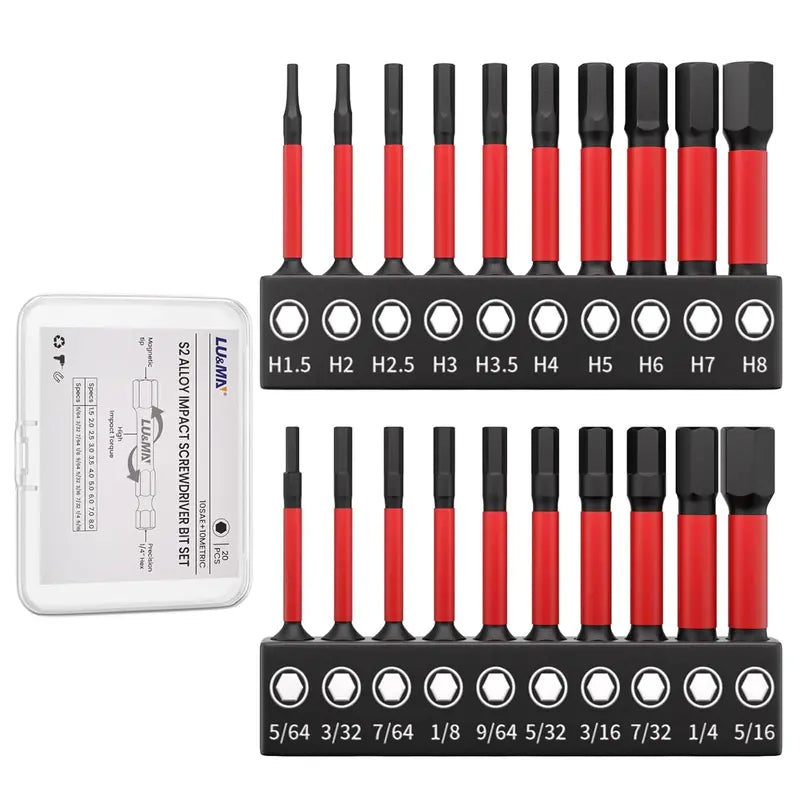 Impact Hex Allen Wrench Drill Bit Set – Metric & SAE Sizes, for Impact Drivers