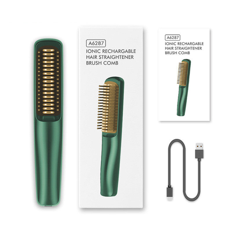 USB 5V Portable Hair Straightener Brush - Ceramic Coated, Multi-Level Temperature Control for Curling and Straightening